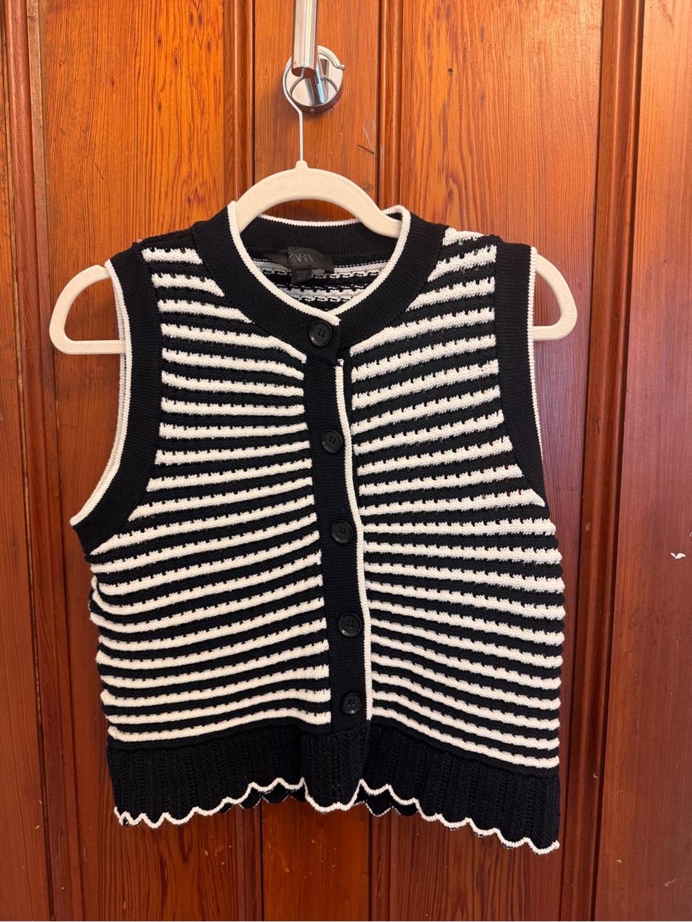 Zara Striped Knit Button-Front Sweater Vest - Black & White